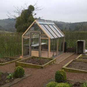 kitchen garden,raised beds, greenhouse